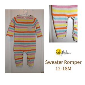 MINI BODEN Girls 12-18M Lightweight Sweater One Piece Striped Romper Fall